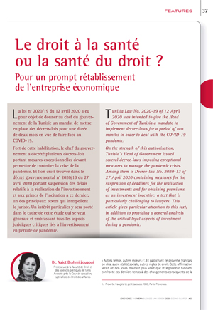 Le droit Ã  la santÃ© ou la santÃ© du droit? Pour un prompt rÃ©tablissement de l'entrepriseÂ  Ã©conomique.